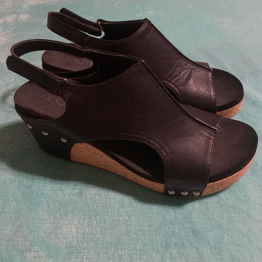 Corkys Black Wedge Sandals